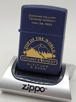 #ad 2018 Zippo Lighter Blue Coating Sealed New Mount Everest Edmund Hillary
