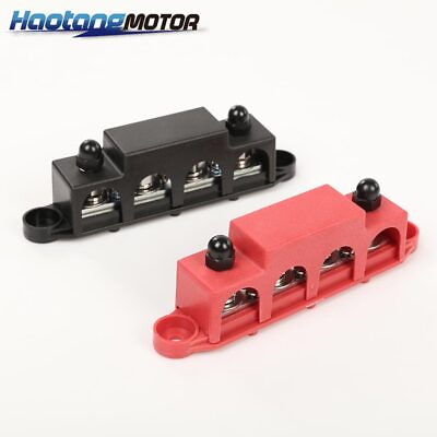 #ad 12V 250A 4 Post Busbar Bus Bar Power Distribution Block W Cover 5 16quot; BlackRed