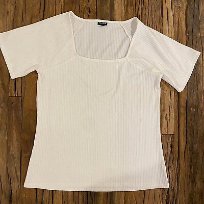#ad Torrid Blouse Women#x27;s 2X White Short Sleeves Ribbed Square Neck Top Ladies NEW