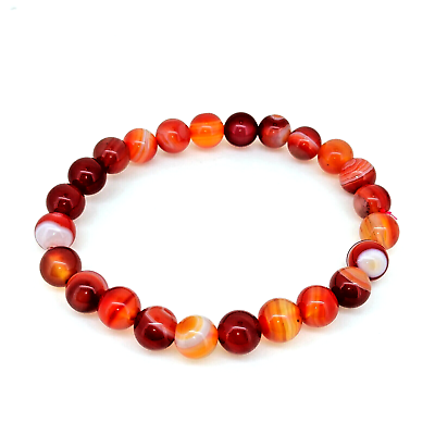 #ad 8 MM Natural Red Carnelian Beads Powerful Stretchy Charm Woman Bracelet 7.2 Inch
