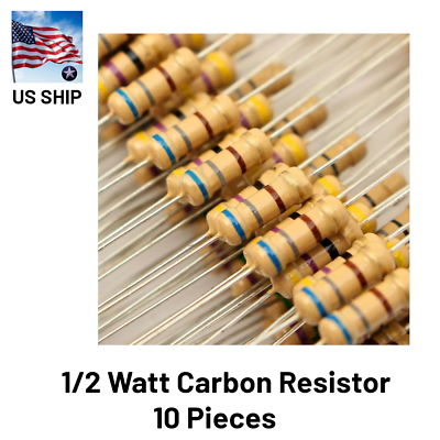 #ad Carbon Film Resistor 1 2W 0.5 Watt 5% Tolerance 10 Pieces US Shipping