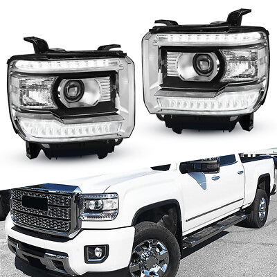 #ad For 2014 2018 GMC Sierra 1500 2500 3500 Clear OE Style LED DRL Head Lights Lamps