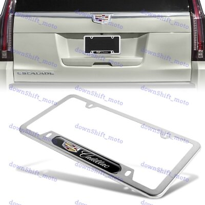 #ad 1PCS For CADILLAC Black Silver Metal Stainless Steel License Plate Frame NEW