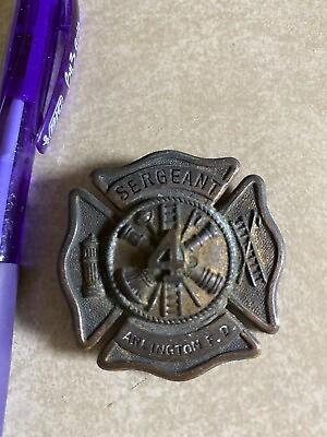 #ad Sergeant Hat Badge Arlington County Fire Dept. Va. Clarendon Volunteer 4 RARE