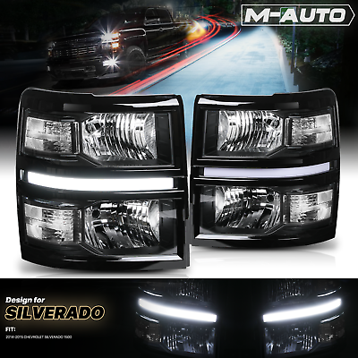 #ad LR Black Clear LED RUNNING LIGHT BAR Headlight for 14 15 Chevy Silverado 1500