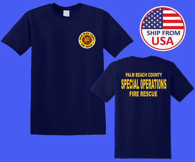 #ad Palm Beach Florida Firefighters Fire Department Men#x27;s Navy T shirt Size S 5XL