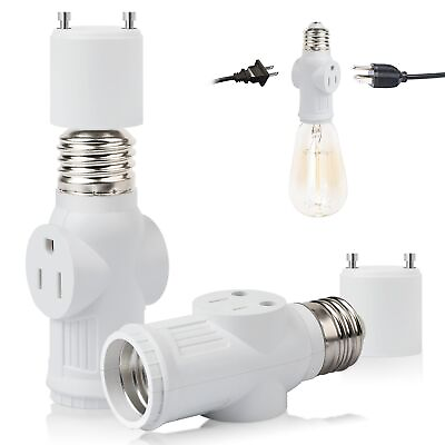 #ad GU24 CFL Light Socket Outlet Adapter E27 E26 to 3 Prong Outlet Splitter Conv...