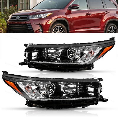 #ad Headlights Pair W LED DRL Projector Headlamps Fits 2017 2019 Toyota Highlander