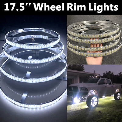 #ad 4x 17.5#x27;#x27; Double Row White LED Wheel Lights Truck Trie Ring Lights Strobe Switch