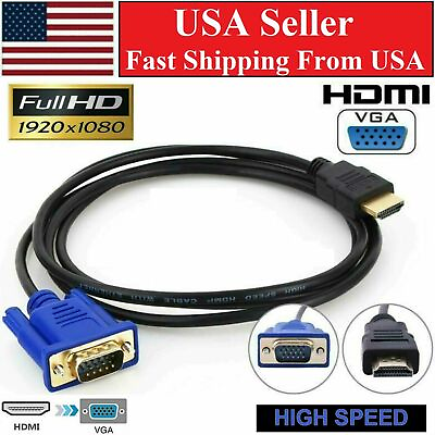 #ad HDMI Male to VGA Male Video Converter Adapter Cable for PC DVD 1080p HDTV 6FT