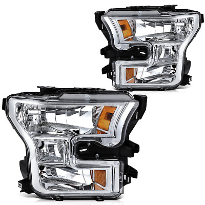 #ad For 2015 2016 2017 Ford F 150 F150 Chrome Left amp; Right Headlight Assembly Pair