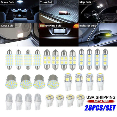 #ad 28Pcs LED Car Interior Inside Light Kit For Dome Trunk License Plate Lamp Bulbs