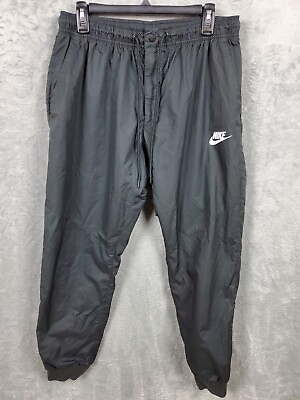 #ad Vintage Nike Pants Women#x27;s XL Black Jogger Lined Drawstring Zipper Pocket EUC
