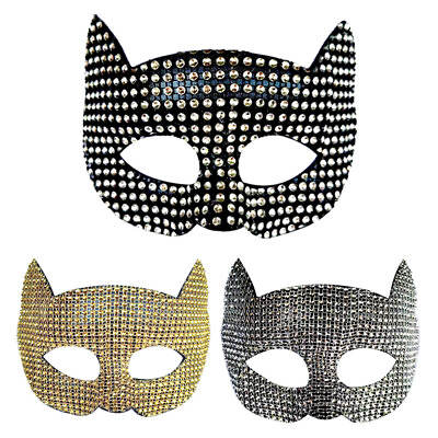 #ad Female Diamond Mask Sexy Fox Masks PU Leather Halloween Party Mask