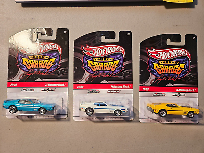 #ad LOT OF 3 HOT WHEELS LARRYS GARAGE ALL #x27;71 MUSTANG MACH 1 CHASE YELLOW TEAL WHITE