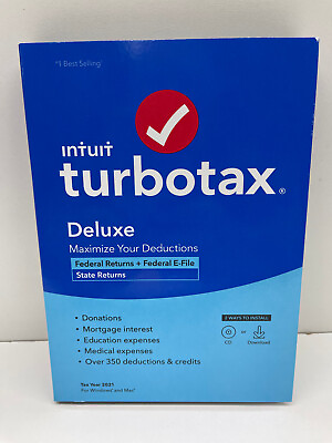 #ad ✅ Intuit TurboTax Deluxe 2021 Federal With State E file Windows Mac Sealed