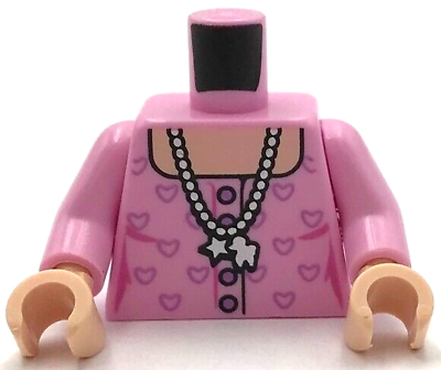 #ad Lego New Minifigure Bright Pink Torso Female Silver Necklace w Charms Part