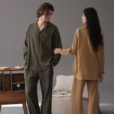 #ad Mens Pajamas Set Linen Cotton Long Sleeve Sleepwear Homewear Home Suit Large