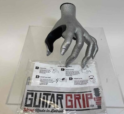 #ad Guitar Grip Left Hand Shaped Female Silver Finish Hanger Wall Display GuitarGrip