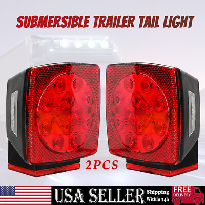 #ad #ad 1 Pair Waterproof Rear LED Submersible Square Trailer Tail Lights Kit Boat Truck