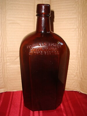 #ad #ad Collectible Amber Brown Octagon Shaped Glass Bottle 10quot; tall Federal Warning