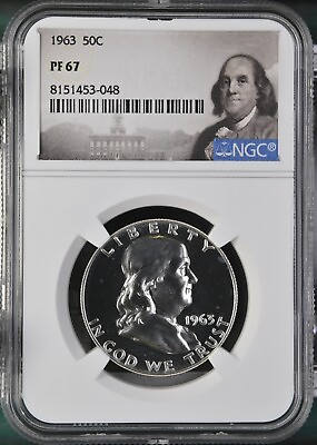 #ad 1963 Silver Proof Franklin Half Dollar NGC PF67 Portrait Label