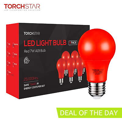 #ad #ad Red LED A19 Colored Light Bulb 7W Medium E27 Base Pack of 6
