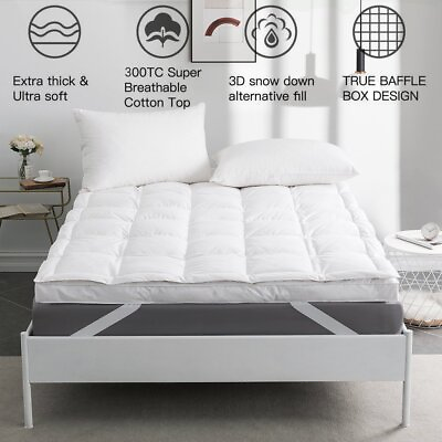 #ad 3quot; King Mattress Topper Pad Feather Bed Protector Pillow Top Cotton Plush Top
