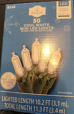 #ad #ad Holiday Time 50 LED Cool White Mini Lights with Green Wire 11.3 ft Long New