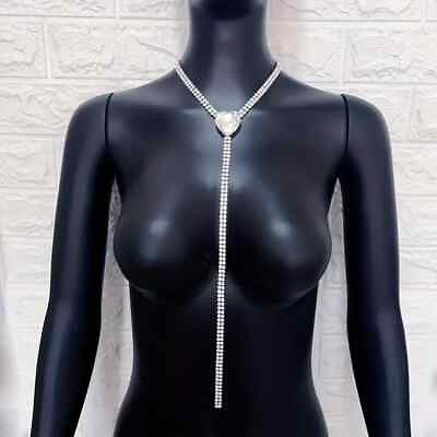 #ad Long Tassel Necklace Luxury Rhinestone Neck Chain Female Jewelry