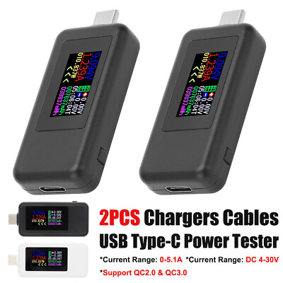 #ad 2PCS Digital USB Type C Power Tester DC 4 30V 5A Voltage Current Capacity Meter