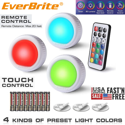 #ad EverBrite LED Puck Light Tap Light Push Light Wireless Touch Light Under Cabinet