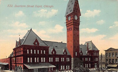 #ad Dearborn Street Depot Train Station Chicago IL Early Postcard Unused