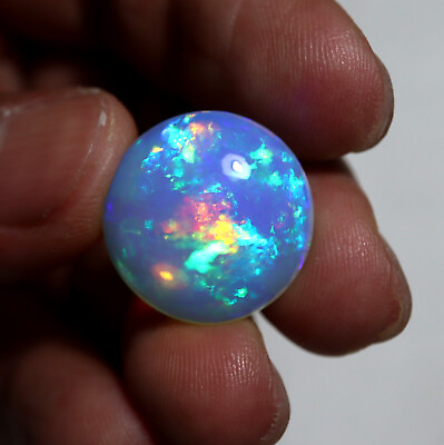 #ad 19.6x19.7x9.3 MM Round 18.5 Cts Natural AAA Green Fire Ethiopian Welo Opal Cab