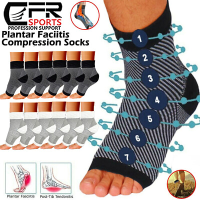 #ad Foot Plantar Fasciitis Arch Support Compression Socks Ankle Heel Brace Copper HG