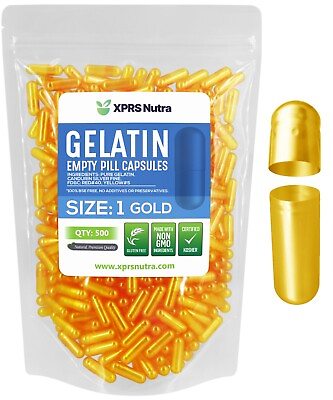 #ad Size 1 Gold Empty Gelatin Pill Capsules Kosher Gel Caps Gluten Free Gelcaps DIY