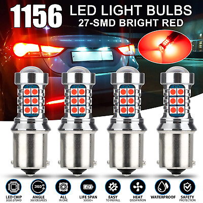 #ad 4X 1156 7506 LED Red Strobe Flashing Brake Stop Tail Parking Light Bulbs CANBUS
