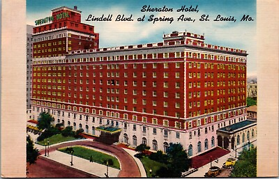 #ad St. Louis Missouri Sheraton Hotel Lindell amp; Spring Old Cars Linen Postcard UNP