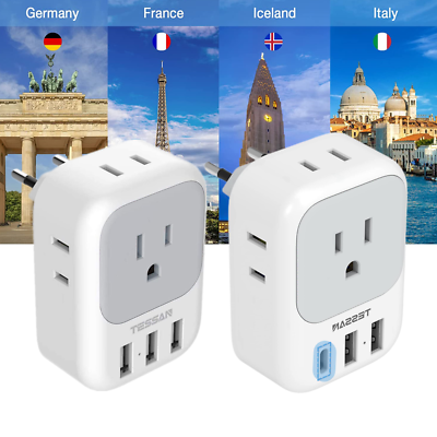 #ad Power Plug Adapter with 4 Outlet 3USB for US Travel to Spain Italy Greece Europe
