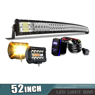 #ad 52quot; inch Curved LED Light Bar LED Driving Offroad 4quot; LED Pods For Truck SUV