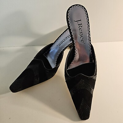 #ad #ad J Renee Archer Black Size 7.5 Black Leather Mule Heels 2.5 inch Heel NEW
