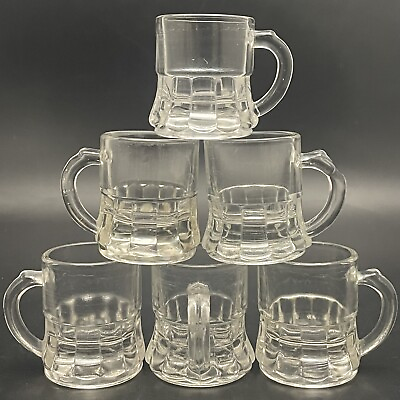 #ad Federal Glass Mini Beer Mug Clear Shot Glasses 6pc Set Made in USA 1.75quot;tall 1oz