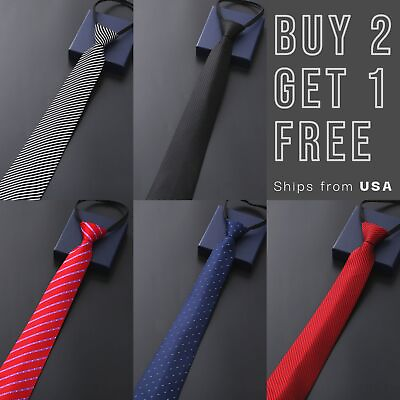 #ad Men Fashion Solid Color Zipper Tie Wedding Party Formal Business Necktie