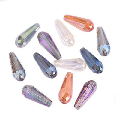 #ad 10pcs 20x8mm Colorful Long Teardrop Faceted Crystal Glass Loose Bead DIY Jewelry