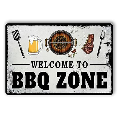 #ad BBQ Tin Sign Vintage BBQ Metal Signs Grilling Signs Bbq Zone Metal Tin Signs