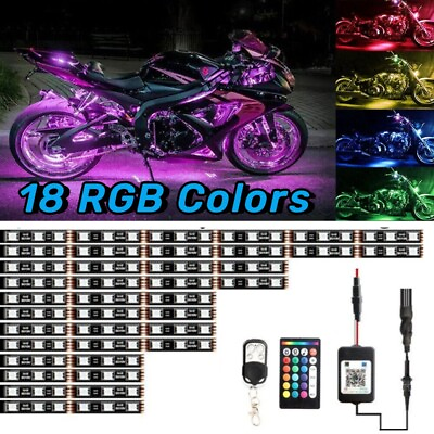 #ad 12pcs RGB Motorcycle LED Light Glow Neon Strip APP Remote Music Control 18 Color