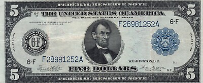 #ad FR. 867 A $5 1914 Federal Reserve Note Atlanta VF