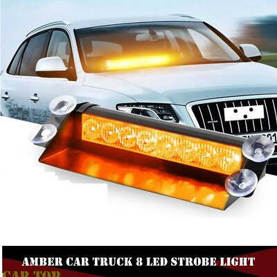 #ad Amber Yellow 8LED Strobe Dash Emergency Flashing Warning Light for Car Truck 12V
