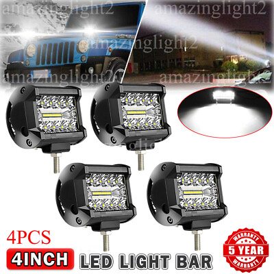 #ad 4X 4 Inch LED Work Cube Light Bar Pods fog Lamps for Pickup SUV UTV 4WD offroad