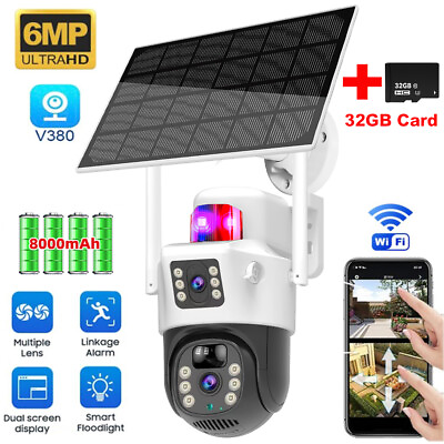 #ad Dual Lens 4K WiFi Solar IP Camera Wireless Outdoor CCTV PTZ Home Security Cam US